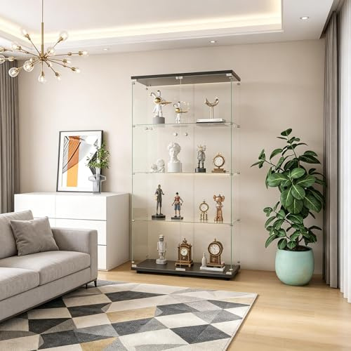 BIYFSDS Vetrina in vetro, vetrina a colonna a 4 ripiani per collezione, vetrina da vino in vetro a 2 ante e serratura, mobile da collezione verticale vetrina di stoccaggio (nero-2, 81 x 37 x 164)
