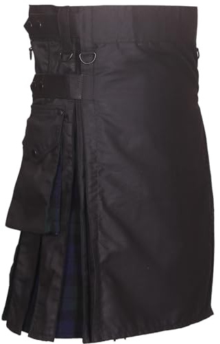 Hybird Utility kilt con cinturino in pelle da uomo, Orologio nero, 36