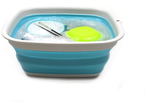 SAMMART 9.45L (2.5 Gallon) Collapsible Tub - Foldable Dish Tub - Portable Washing Basin - Space Saving Plastic Washtub (Bright Blue, M)