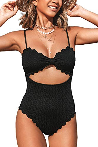 CUPSHE Women's One Piece Swimsuit Sexy Cutout Scallop Trim Bathing Suit
