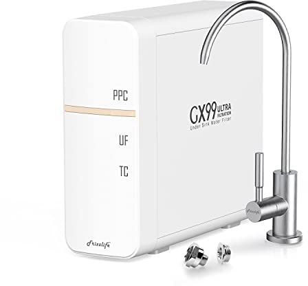 Frizzlife GX99 UF Untertisch-Wasserfiltersystem – 0,01 Mikron, High-Flow-Trinkwasserfiltration mit speziellem Wasserhahn aus gebürstetem Nickel, kein Abwasser, kein Strom erforderlich