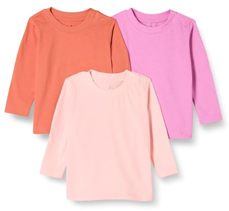 Amazon Essentials Maglietta a Maniche Lunghe in Cotone Biologico (precedentemente Amazon Aware) Unisex Bimbi, Pacco da 3, Rosa, 0-3 Mesi