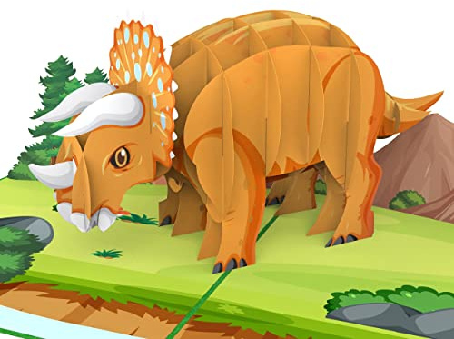 MOKIO® Tarjeta Pop-Up – Dinosaurio Triceratops – Tarjeta de regalo 3D para un cumpleaños, Tarjeta de felicitación emergente con sobre
