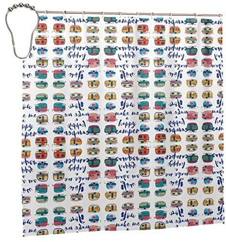 FJAUOQ Duschvorhang mit Aufschrift You Make Me Happy Camper, 183 x 183 cm, Badezimmer-Dekoration, wasserdichter Duschvorhang mit 12 Haken