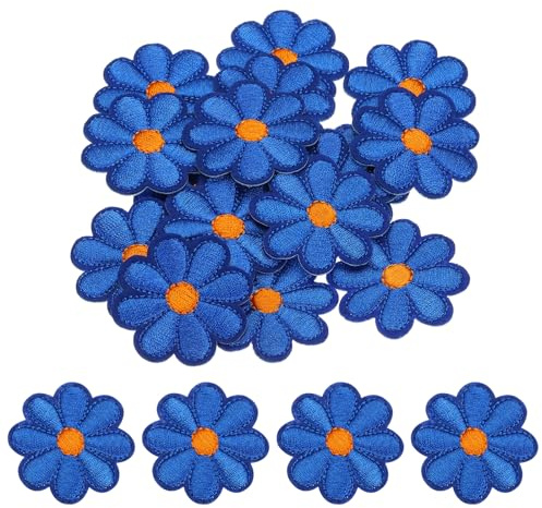 QUARKZMAN Broderade blommiga stryklappar sy reparationslappar för kläder ryggsäck skodekoration 90 x 90 mm/3,54 x 3,54 tum 15-pack (mörkblå)