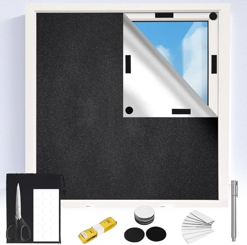 POFIBO Verdunklungsstoff Meterware 300x145cm Verdunklungsrollo Ohne Bohren Dachfenster Sonnenschutz Rollo Tragbare 100% Lichtundurchlässig Fenster Abdunkeln verdunklungsfolie für Fenster und Velux