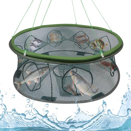 Round Fishing Bait Trap, 8 Holes Diameter 70cm Portable Folded Shrimp Fishing Nets, Nylon Mesh Net Fishing Equipment for Minnow Crab Crayfish Crawdad