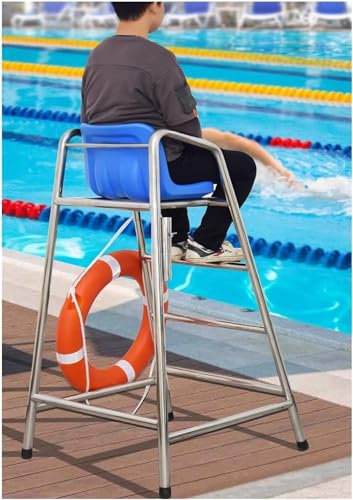 SAFWELAU Taburete alto Escalera de Seguridad 150 cm de altura Sillas salvavidas para piscinas para Patio al aire libre, Sillas salvavidas de acero inoxidable de alta resistencia con asiento cómodo, Ca