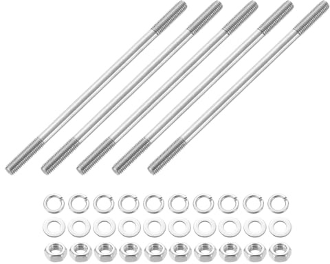 QUARKZMAN 5pz Perni Filettati Doppi, M8x160mm Acciaio Inossidabile 304 Barre Filettate Doppie con Dadi e Rondelle Piatte & di Bloccaggio Perno Filettato Doppio Vite Bullone per Manutenzione