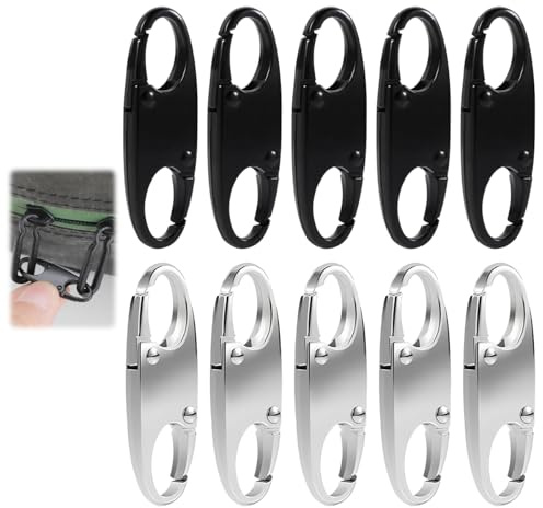 10 Pièces Métal Clip à Fermeture éclair, Clips Antivol pour Fermetures éclair, Tirette pour Fermeture Eclair Forme de S, Noir/Argent Petit Mousqueton pour Bagages, Sacs à Dos, Portefeuilles