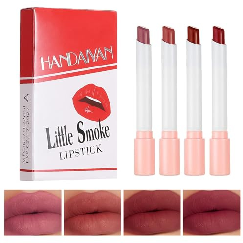 Lipgloss Set,4 PCS Matter Lipgloss,lip oil,Little Tube Lipstick,Lipstick set,Hochpigmentierter Samt,langanhaltende,wasserfest,tragbarer,Kussechter lippenstift,Für Mädchen Frauen