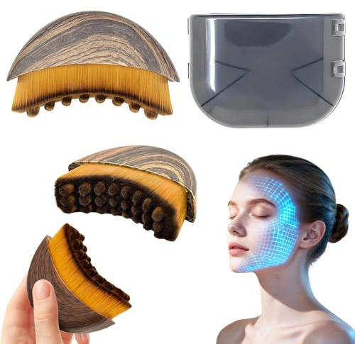 Feegela Spazzola Linfatica Viso - Massaggiatore Viso Lifting con Setole Morbide in Nylon, Spazzola per Drenaggio Linfatico e Contorno Viso, Design Ergonomico per Massaggio Viso (wood color, Small)