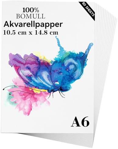 Papel de acuarela A6 (10,5 cm x 14,8 cm), 80 hojas, papel pesado de algodón natural de 300 g/m² para estudiantes, artistas, dibujo en acuarela