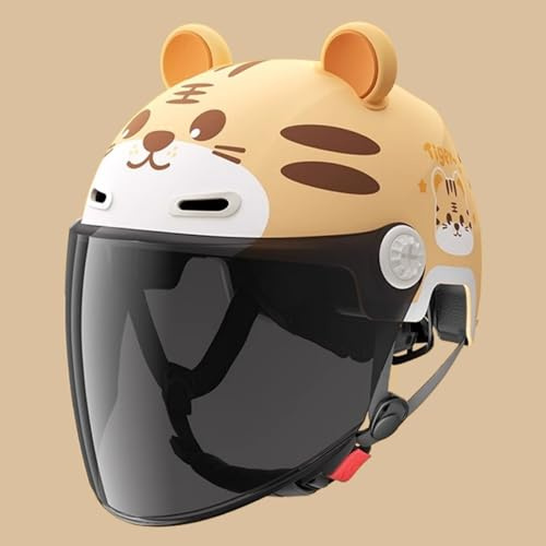 Casco Jet De Moto para Niños, Casco De Scooter para Niños con Visera Solar, Homologado Según La Norma ECE 22.06, Casco De Moto Abierto para Niños Y Niñas De 3 A 12 Años H,53-56cm