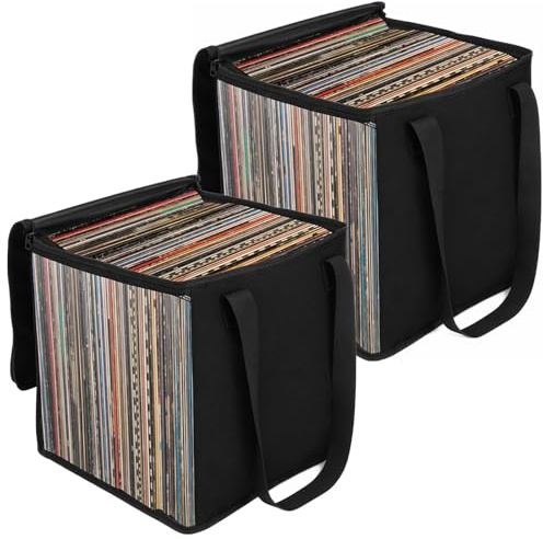 BUTORY 2 custodie protettive trasparenti per dischi in vinile, con coperchio e manico, per conservare concerti, musica, eventi, viaggi, Nero , 2, deposito dischi in vinile