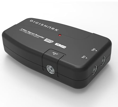 DigiShark Amplificador divisor y amplificador de señal aérea de TV de 2 vías, mejora la calidad de imagen y recepción de canales, compatible con derivación IR, filtro LTE 4G/5G integrado, Freeview HD
