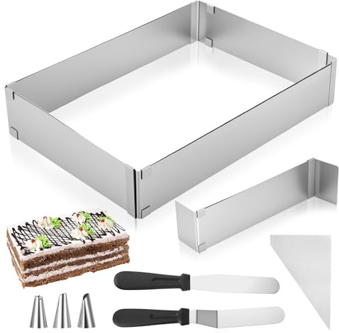 LYIMCHONG Telaio da forno rettangolare regolabile con divisore, anello per torta in acciaio inox, regolabile, forma quadrata, rettangolare, rettangolare, regolabile, teglia da forno per torte, pizza