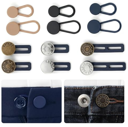 12 Piezas Extensor de Cintura para Pantalones, Botones para Vaqueros Elásticos, Alargador de Cintura Ajustable de 1 a 1.8 Pulgadas, Sin Costura, para Jeans, Embarazo y Hombres Mujeres, Tonos Azules