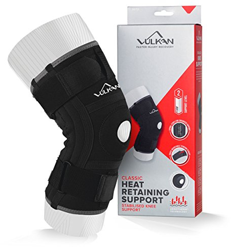 Vulkan Classic Stabiliserat knästöd, X-Large, knäskydd för Patella-stöd, knästöd med gångjärn för menisk tårar och ACL-skador, öppet knästöd för idrottare, träning och träning