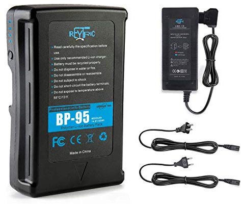 REYTRIC 95Wh(6600mAh) V Mount/V-Lock Battery with D-tap Output Charger and D-Tap Cable Compatible Video Camera Camcorder Broadcast LED Light Replacement Brick for DSLR