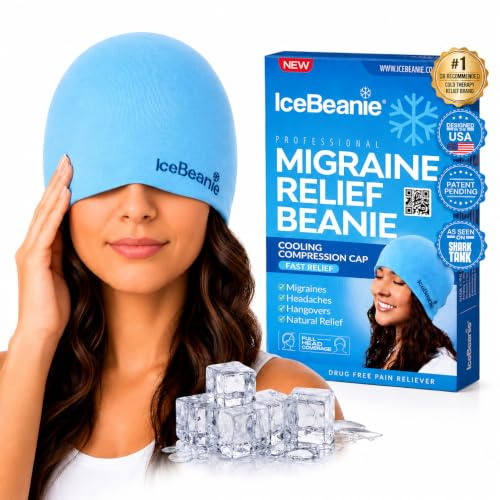 IceBeanie Migraine Relief Cap, As Seen on Shark Tank, Soft & Stretchy Gel Tension Headache Relief Cap, Extended Cooling Hangover Ice Hat, Odorless Cold Head Ice Pack Wrap, Headache Hat Migraine Mask