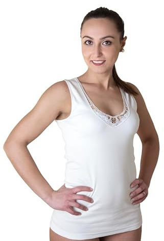 New Day intimo eccezionale Made in Italy – Pack de 3 Camisetas Interiores Tipo Canotta para Mujer de Tirante Ancho con Encaje de macramé o Ribete Satinado en 100% algodón
