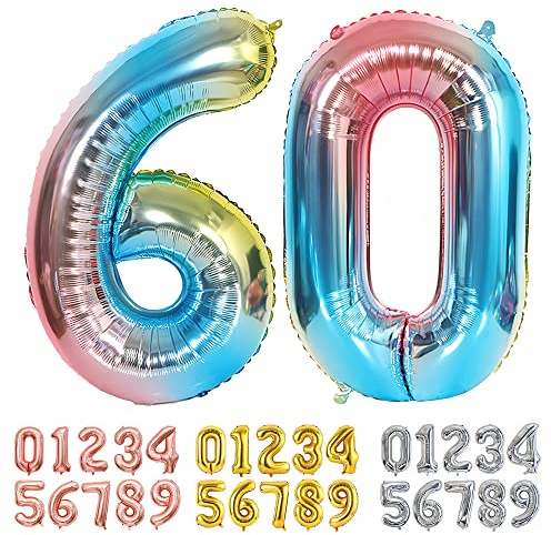 Ponmoo Foil Balloon Number 60 Gradient Blue, Giant Numbers 0 1 2 3 4 5 6 7 8 9 10-19 20-29 30-39 40-49 50-60-70-80-90-100, Large Balloons for Wedding Anniversary Birthday Party Decoration