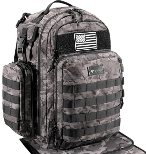 Dinictis Dad Diaper Bag, Mens Diaper Bag Backpack with Diaper Changing Mat, Military Diaper Backpack with Molle Webbing, Waterproof Pouch, Baby Wipes pocket, Insulated Bottle Pockets- Black Camo