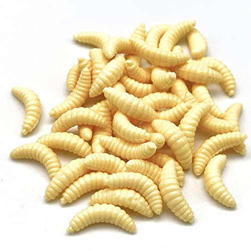 EVERBAY Worms for Fishing Soft Lures - Fake Worms Lures – Carp Fishing Bait – Brown Trout Barbel Silicone Soft Maggot Artificial Bait Lifelike Swimbait - 50pcs 2cm/0.3g