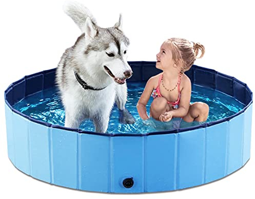 Jasonwell Foldable Dog Pool Collapsible Hard Plastic Swimming Pool Portable Kiddie Pool Pet Pool Doggie Wading Pool Bath Tub for Puppy Small Medium Large Dogs Cats and Kids 48