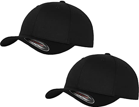 2er Flexfit Unisex Wooly Combed Cap Baseball Caps graue Unterseite S M L XL XXL Basecap Mütze, S/M, 2X Black-Black + 1x HL-Kauf Notizblock