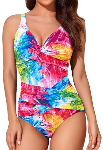 Smismivo Costume da Bagno Intero da Donna con Controllo della Pancia Push up Costume Intero Donna con Halter Imbottito Elegante Curvy Costumi da Bagno Donna Spiaggia Estate Beachwear