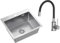 VBChome Edelstahlspüle mit Armatur 50 x 45 cm Gebürsteter Edelstahl Einbauspüle mit Hahnloch Edelstahl Küchenspüle Groß Becken Ablaufgarnitur Siphon Edelstahlspüle Armatur mit Flexiblem Auslauf