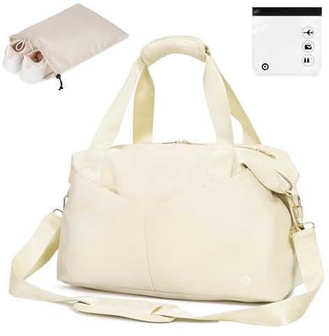 Ceneda Kleine Sporttasche Reisetasche mit Nassfach 40x20x25cm Trainingstasche für Damen Herren (Beige)