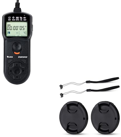 JJC Intervalometer Timer Remote Control & 2-Pack 58mm Front Lens Cap Cover for Canon EOS Rebel T6 T7 T5 T8i T7i T6s T6i T5i T4i T3i T2i T1i SL3 SL2 SL1 XSi XTi Cameras with EF-S 18-55mm Kit Lens