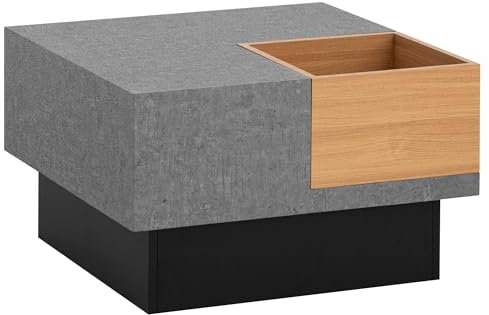 Wohnling Couchtisch 65x65x40 cm Grau Sofatisch in Beton-Optik Modern, Design Wohnzimmertisch mit Stauraum, Loungetisch Quadratisch, Kaffeetisch Beistelltisch Ablagefach
