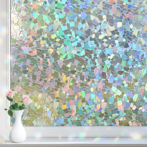 DOWELL Window Privacy Film Rainbow Film, Stained Glass Decorative Sticker, Static Cling Non-Adhesive Glass Clings, Sun Blocking Heat Control Window Coverings for Home Door, 17.5 x 78.7