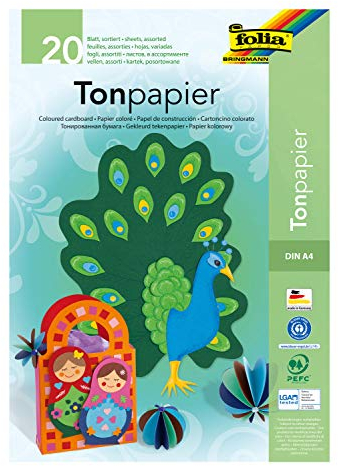 folia 600 - Block mit Tonpapier, 130 g/m², DIN A4, 20 Blatt, sortiert in 10 Farben, ideale Grundlage für vielfältige Bastelarbeiten wie Fensterbilder, Scrapbooking, Kartengestaltung