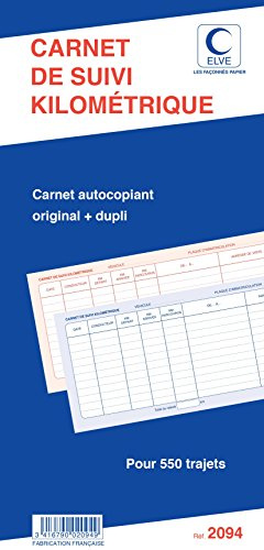 ELVE Lot de 5 Carnets de suivi kilométrique spiralé 50 Dupli, 550 Trajets 29,7 x 140