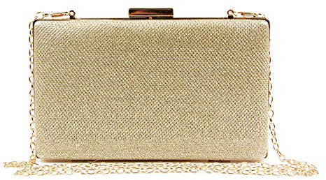 Jywmsc Mujeres Brillante Bling Fiesta Bolso de Mano Cartera De Noche De Metal Caja Dura De Hombro