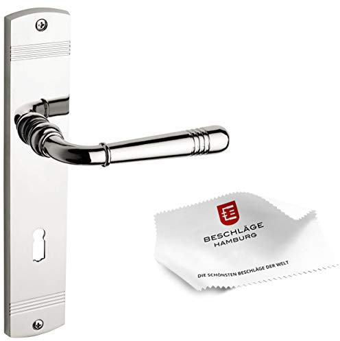 Beschläge Hamburg Türgriffe Türbeschlag EMILY ART 70-09 MPN PVD BB — Türklinke mit Buntbart Langschild für Zimmertüren — Drückergarnitur/Türdrücker für Innentüren, Nickel poliert