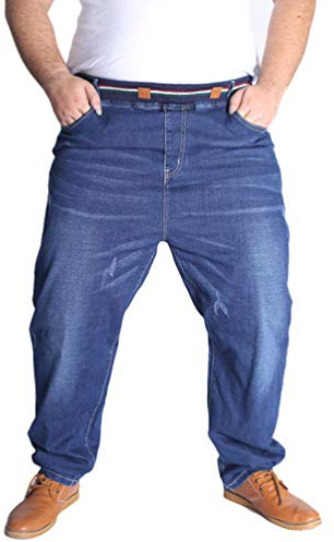 HZQIFEI Homme Pantalons Grande Taille Élastique Jeans Loisir Straight Denim Pantalon, Jean en Denim à Coupe Loose Fit Droite (Bleu, 8XL)