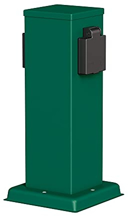 LEDScom.de Polly Outdoor Garden Power Column IP44 2X Stainless Steel Green Square 27cm Outdoor Socket Tower