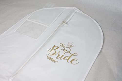 Wedcova Kleidertasche für Hochzeitskleider, hängende Kleidersäcke, Brautkleid, volle Länge, Reiseschutz, lange Kleideraufbewahrungsabdeckung mit Reißverschluss für Damen, Weiß mit The Bride-Logo