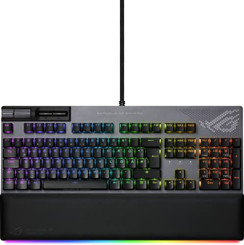 ASUS ROG Strix Flare II Animate mechanische Gaming Tastatur (austauschbare ROG NX-Switches, PBT-Doubleshot-Tastenkappen, LED-Display, 8000 Hz, Aura Sync RGB-Beleuchtung, DE QWERTZ-Layout) schwarz