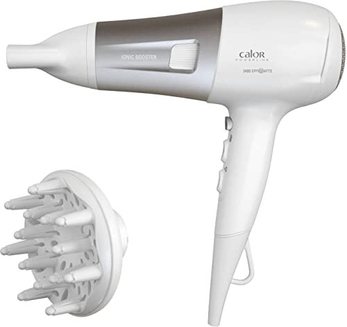 Calor Powerline sèche-cheveux, Technologie Booster ionique pour la brillance, Thermo Control, 6 réglages vitesse/température, Concentrateur, Diffuseur CV5930C0