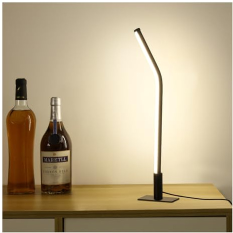 GEPROSMA Corded Bedside Lamp(USB 5V 2A),Metal Table Lamp 17.4/44cm,Small Desk Reading Lamp 3 Led Modes,Slim Minimalist Modern Design,Mains Powered Light for Bedroom Living Room Home Office,Black