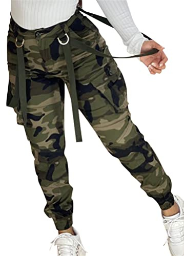 Onsoyours Pantalon Cargo Femme Multi-Poches Streetwear Taille Haute Hip Hop Sport De Travail Outdoor Pants Z1 Armée Verte XXL