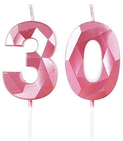 Yiran Pink 30th Birthday Candles, Number 30 Happy Birthday Candles, Pink Cake Topper Decorations for Birthday Party, Wedding Anniversary Celebration Supply for Girls Women