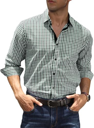 Elegancity Chemise Homme Décontractée à Carreaux Manches Longues Chemise Homme 100% Cotton Classics Checked Regular Chemise S-3XL